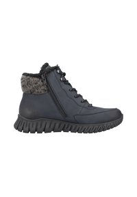 Bottines noires à col en tricot texturé, avec fermeture éclair sur le côté et lacets à l'avant, et une semelle en caoutchouc rigide et à motifs.