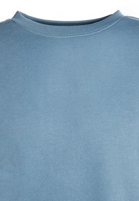 Sweatshirt in cotone blu con collo a girocollo a coste e una texture liscia, progettato senza motivi o decorazioni aggiuntive.