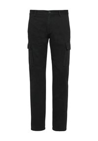 Zwarte cargobroek van katoen, met twee zijzakken, een slim fit, rechte pijpen en een knoopsluiting in de taille.