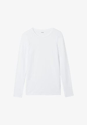 Camicia bianca a maniche lunghe realizzata in cotone morbido, con scollatura rotonda e senza stampe o decorazioni. Design classico e minimalista.
