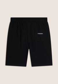 Shorts neri in cotone con un elastico in vita e una tasca posteriore con il logo "FREDDY" in bianco. Design semplice e funzionale.
