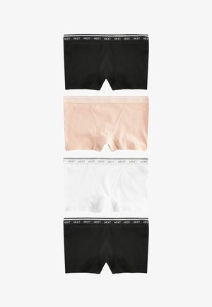 Neljä shorttiparia: musta, nude, valkoinen ja harmaa. Valmistettu pehmeästä kankaasta, jossa on joustovyötärö ja brändäys. Jokaisella parilla on klassinen leikkaus.