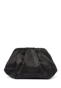 Borsa nera realizzata in materiale perforato con una superficie testurizzata. Presenta un design arricciato e una forma strutturata. Nessun hardware visibile.