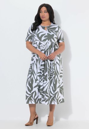 MAXI, BLÄTTER, A-LINIE, RUNDHALS, HALBARM - Jerseykjole - olive grey