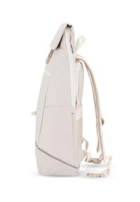 Világos bézs hátizsák, letisztult dizájnnal, párnázott vállpántokkal, cipzáras rekeszekkel és háromszögletű alappal. Texturált anyag.