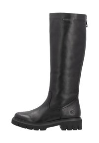 Knöchelhigh schwarze Lederstiefel mit glatter Oberfläche, runder Zehenform und strukturierter Gummisohle. Verfügt über einen seitlichen Reißverschluss für einfaches An- und Ausziehen.