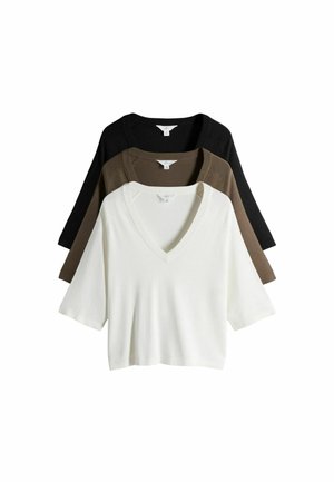 REGULAR FIT -  V-NECK 3 PACK   - Jumper - black taupe brown cream