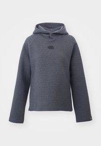 Grijze hoodie met een relaxte pasvorm, ribgebreide manchetten en een logo-accent op de borst. Gemaakt van zachte, textuurrijke stof.