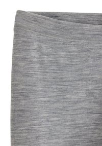 Graue Leggings mit einer melierten Textur, die einen breiten elastischen Bund aufweisen. Der Stoff wirkt weich und dehnbar, ohne sichtbare Nähte.