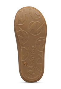 Brun gummisula med en texturerad mönstring, ett cirkulärt logo och ordet "Naturino," samt siffran '20' prägla.