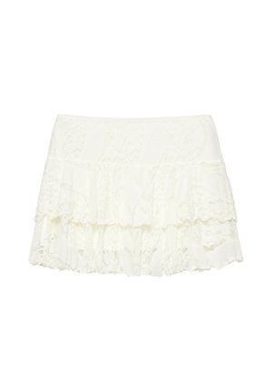 PULL&BEAR, RUFFLED LACE - MINI SKIRT - Jupe trapèze - white