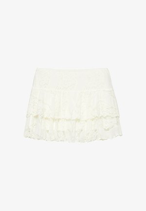 PULL&BEAR, RUFFLED LACE - MINI SKIRT - Jupe trapèze - white