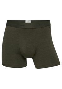 Mørke olivengrønne boxershorts lavet af blødt, strækbart stof. Har en elastisk talje med logo og en tætsiddende pasform.