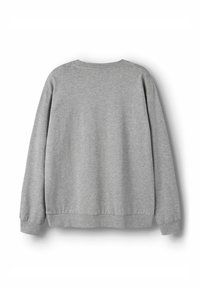 Felpa grigia con vestibilità comoda, maniche lunghe, scollo rotondo e tessuto dalla trama liscia. Nessun motivo o dettaglio visibile.