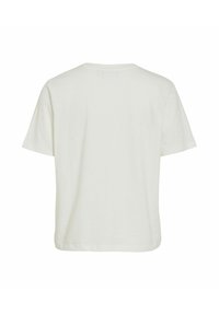 Plain hvid kortærmet bomulds t-shirt vist bagfra med rund halsudskæring og lige kant.