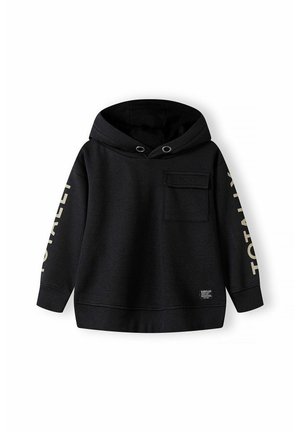 Sweat à capuche noir avec poche avant, poignets côtelés et inscription "TOTALLY" en beige sur les deux manches.