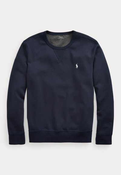 Felpa blu navy a maniche lunghe con girocollo e piccolo logo bianco Polo Ralph Lauren sul petto sinistro.