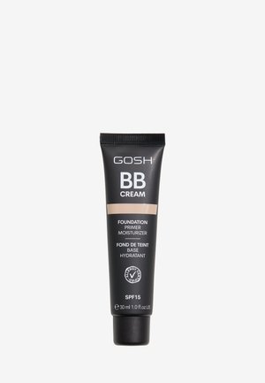 Schwarze Tube mit matter Oberfläche, Vorderetikett liest "GOSH BB CREME", beiger Mittelteil, schwarzer Deckel, 30 ml Größe, SPF 15, symbol für allergie-zertifiziert.