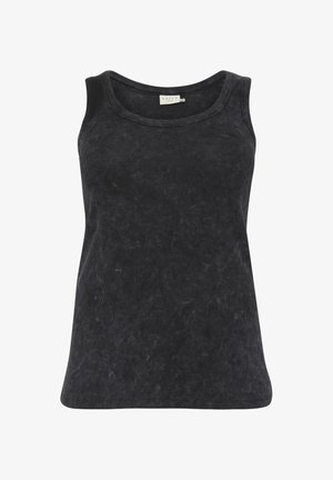 Schwarzes ärmelloses Tanktop aus geripptem Material. Mit einem runden Ausschnitt und einer lockeren Passform, die eine leicht ausgebleichte, abgedroschene Optik aufweist.