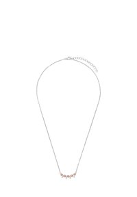 Silverfärgad kedjahan med fem små hjärtformade berlocker som växlar mellan roséguld och klara kristaller, med ett justerbart lås.