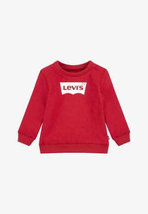Sweatshirt roșu cu mâneci lungi, cu mansete ribbate și guler rotund. Prezintă un logo alb Levi's proeminent pe față. Fabricat dintr-un material moale.