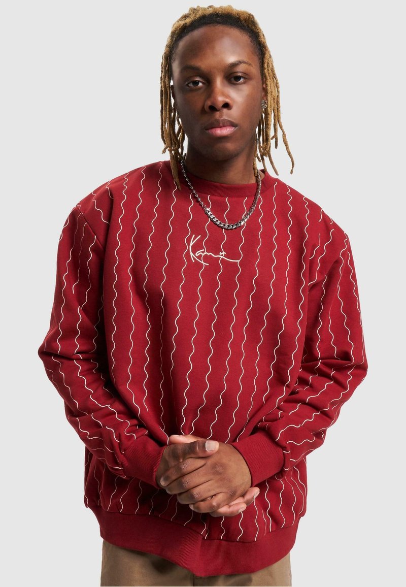 Karl Kani - SMALL SIGNATURE ZICZAC PINSTRIPE CREW - Pulóver - darkred offwhite, Nagyítás