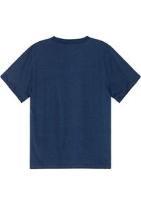 Marineblå bomulds t-shirt med klassisk rund halsudskæring, korte ærmer og en afslappet pasform. Glat tekstur, uden mønstre eller synligt hardware.