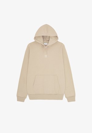 Beige bomull hettegenser med frontlomme, snor i hetta og liten "II" logo på brystet. Har ribbede mansjetter og nederkant.