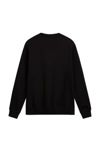 Sweat-shirt noir avec un col rond classique, des manches longues et une coupe décontractée. Confectionné en coton doux avec des poignets côtelés.