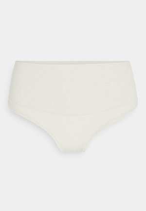 Cuecas de algodão brancas de cintura alta com uma textura suave, apresentando um design sem costuras e uma faixa macia para conforto.