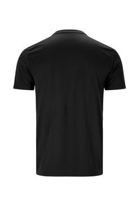 Sort kortærmet t-shirt lavet af glat stof. Har en klassisk rund halsudskæring og et enkelt, udekoreret design uden mønstre.