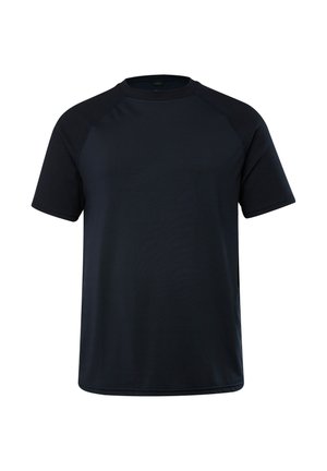 T-shirt navy a maniche corte realizzato in tessuto liscio. Caratterizzato da un colletto a girocollo e maniche raglan, con una vestibilità comoda e senza motivi visibili.