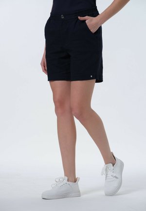 Marineblaue Shorts mit elastischem Bund und seitlichen Taschen. Hergestellt aus leichtem Stoff, mit einem kleinen Logodetail am Saum.