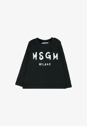 Czarna, długosleeve'owa koszulka dla malucha z białym tekstem "MSGM MILANO" oraz dwoma czarnymi napami na lewym ramieniu.