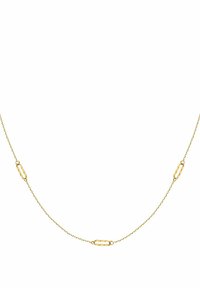Goldkette mit einem langen, miteinander verbundenen Design aus Papierclipformen, das zart und mit einem glänzenden Finish versehen ist.