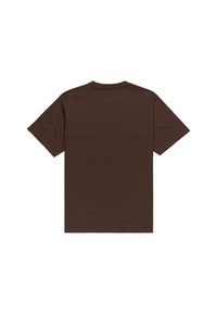 Brown cotton t-shirt with short sleeves, a crew neck, and a plain back design. Smooth texture, rectangular shape, no visible patterns or accents.