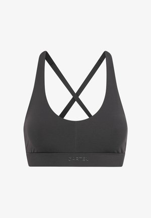 Must sõudmine must spordibrasi, ümar kaelus, ristseljad seljal ja õrn logo riba peal. Valmistatud siledast, venivast kangast.