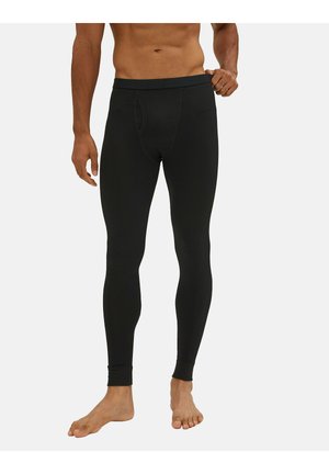 Svarta leggings gjorda av ett elastiskt material, med en kroppsnära design, en elastisk midja och en detalj med öppning fram.