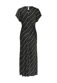 Must matte mustade lühikeste varrukatega, millel on valged diagonaalsed triibud. Seljal on võtmeaugu avaus, pikk voolav disain ja sile tekstuur.