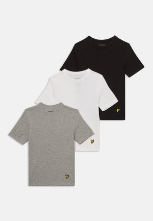 3 PACK  - T-shirts basic - jet black/mid grey marl/white