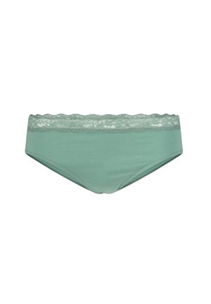 Mintgroene katoenen slips met een decoratieve kanten tailleband met golvende randen, een gladde textuur en een klassiek slipvorm.