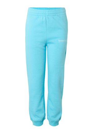 Hellblaue Jogginghose mit elastischem Bund und Bündchen, mit kleinem weißem "bruno banani"-Logo am oberen linken Bein.
