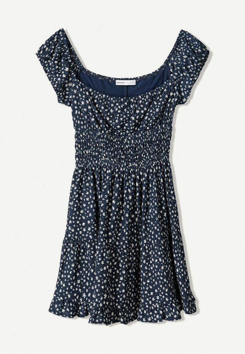 bershka blue polka dot dress Printed lace and tulle strappy mini dress - Women