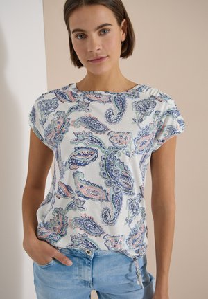 Cecil, KURZARM SHIRT MIT BOAT NECK UND RAFFUNG - T-Shirt print - vanilla white
