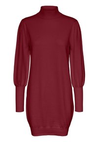 Robe pull bordeaux à manches longues avec un col roulé haut et des poignets et un ourlet côtelés.