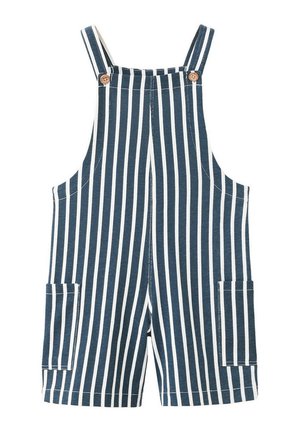 Kratki kombinezon plavo-bijelih okomitih pruga s podesivim naramenicama i bočnim džepovima.