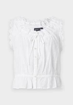 Biela tielková blúzka s krajkou s dierkami, gombíkmi vpredu, šnúrkou na výstrihu a nariaseným elastickým pásom od GAP.