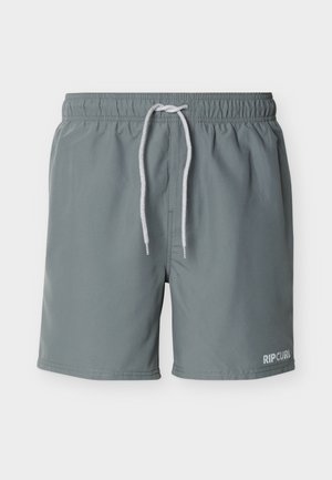 Graue Badehose für Herren mit elastischem Bund und weißem Kordelzug, mit Rip Curl-Logo am unteren rechten Bein.