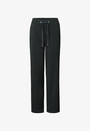 Pantaloni neri, larghi e comodi, con vita elasticizzata e cordoncino. Realizzati in tessuto morbido con design a gamba dritta e senza motivi visibili.