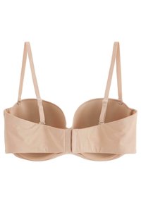 Soutien-gorge rembourré nude avec bretelles réglables et fermeture à crochet. Tissu lisse, bonnets profilés et large bande sous poitrine pour un bon maintien.